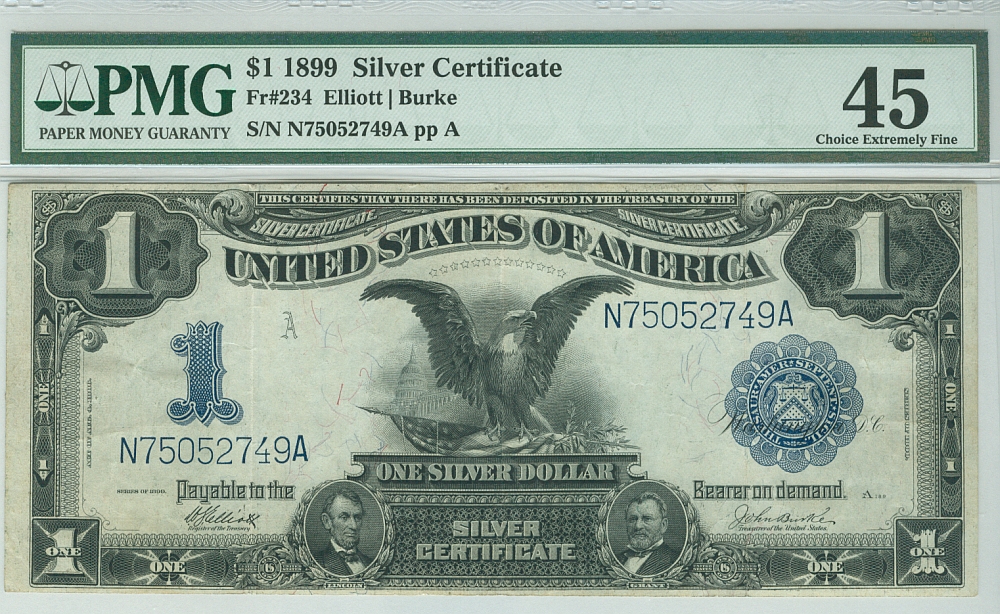 Fr.234, 1899 $1 Silver Certificate, Ch.XF, PMG-45, N75052749A